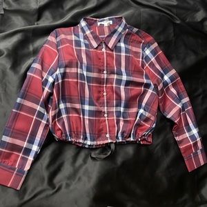 Plaid Cropped Button Down Size XL